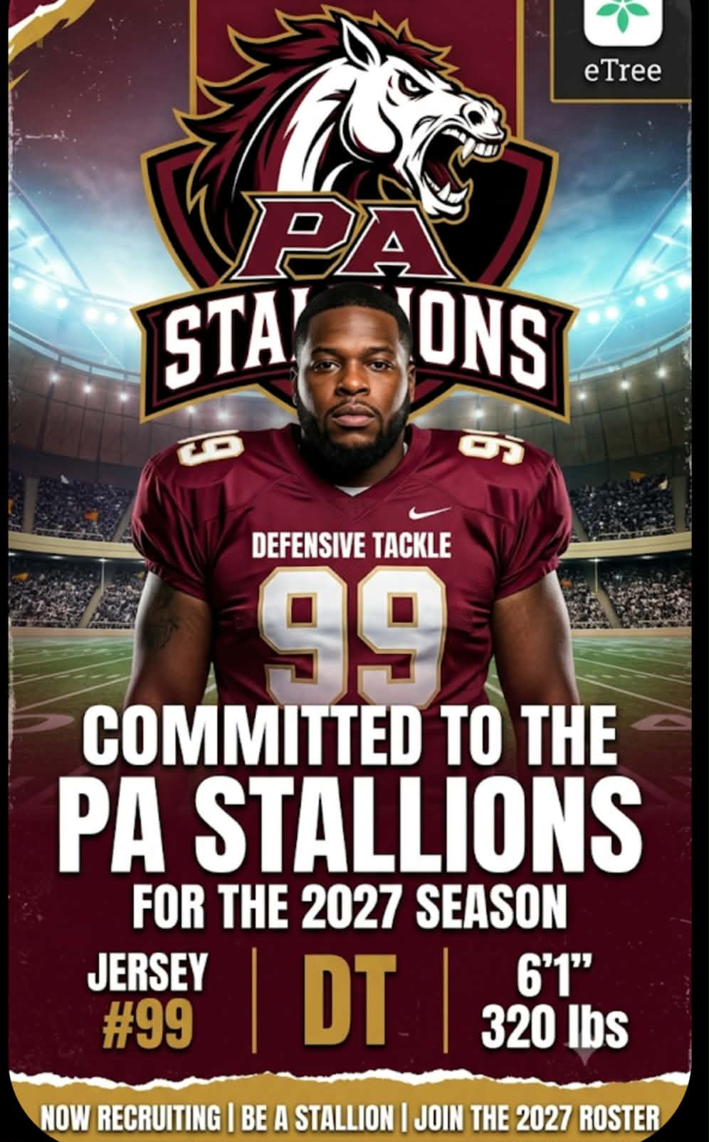 #99 Defensive Tackle · 6'1 · 320