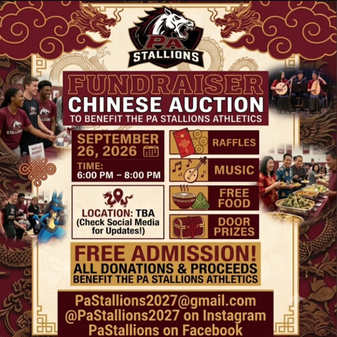 PA Stallions Chinese Auction fundraiser flyer for September 26, 2026